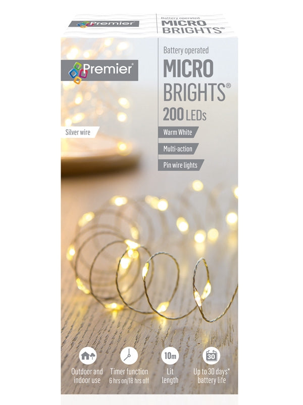 200 LED Battery Operated Multi-Action Microbrights with Timer - Warm White