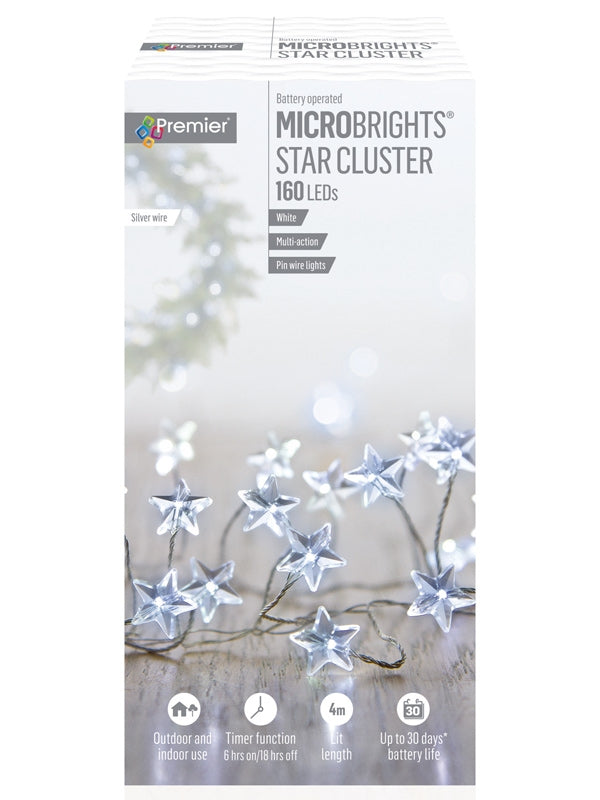 160 Multi-Action Microbright Star Clusters with Timer - White Leds
