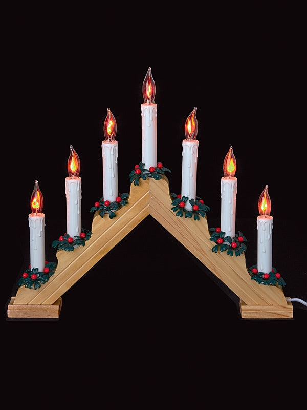 7 Flickering Bulb Christmas Candle Bridge - Pine