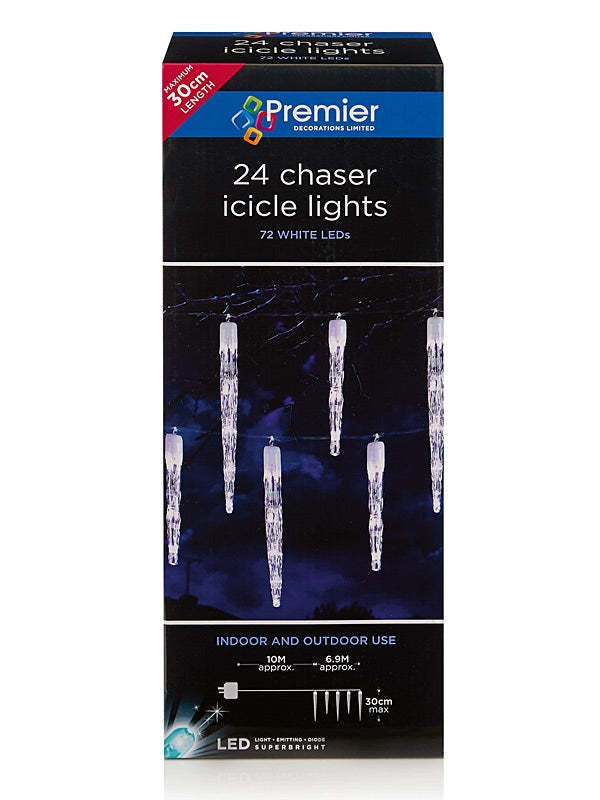 24 Chaser Christmas Icicles with 72 LEDs - White