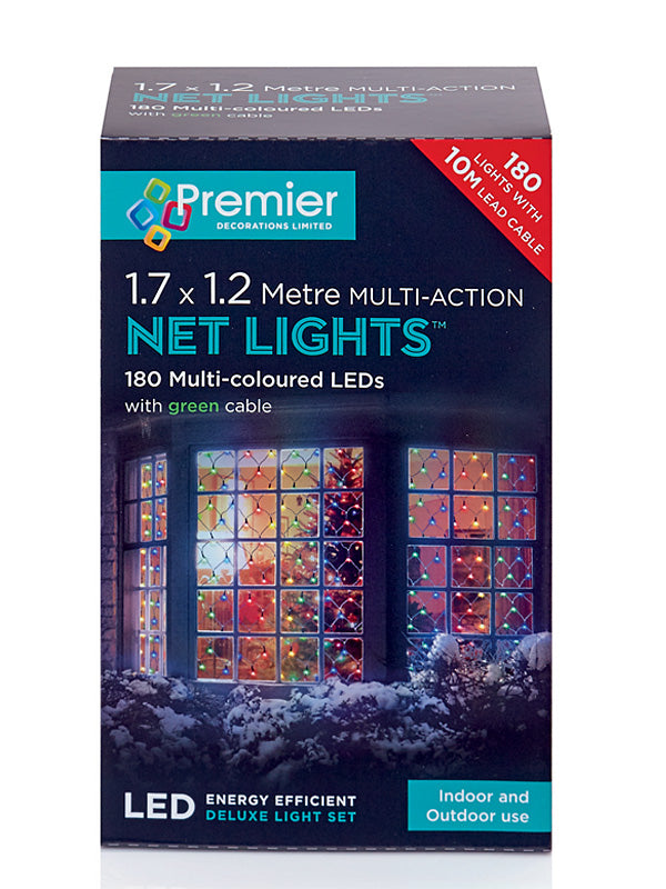 1.75 x 1.2M 180 LED Multi-Action Net Christmas Lights - Multi-colour 