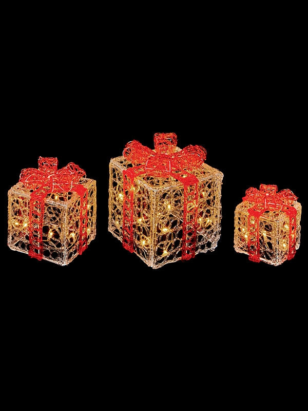 3pc Acrylic Clear-Red Parcels with Warm White LEDs