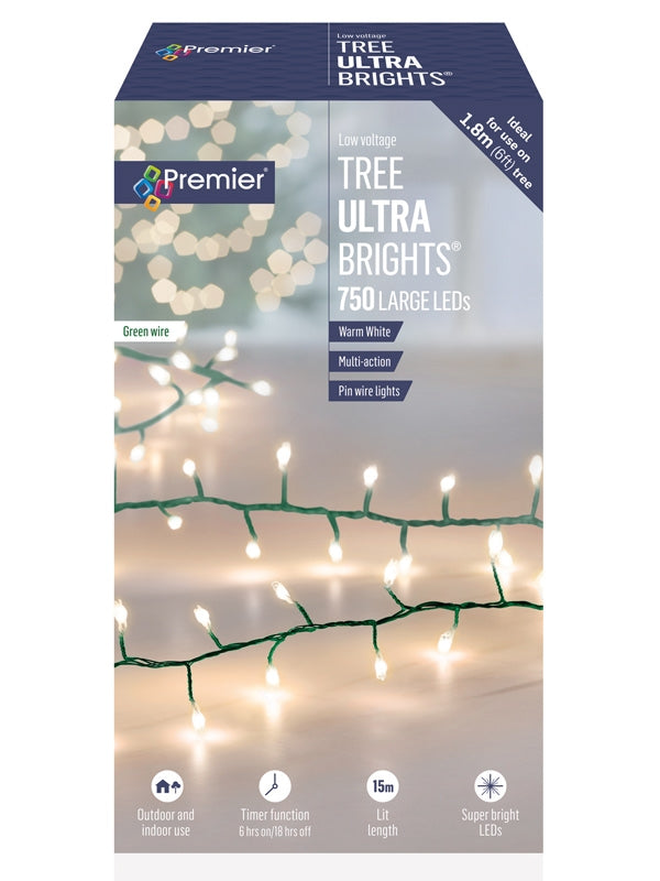 750 Multi-Action Large LED Tree Ultrabrights with Timer - Warm White