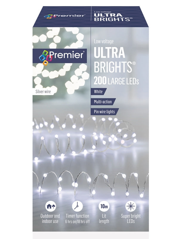 200 Multi-Action Large LED Ultrabrights with Timer - White