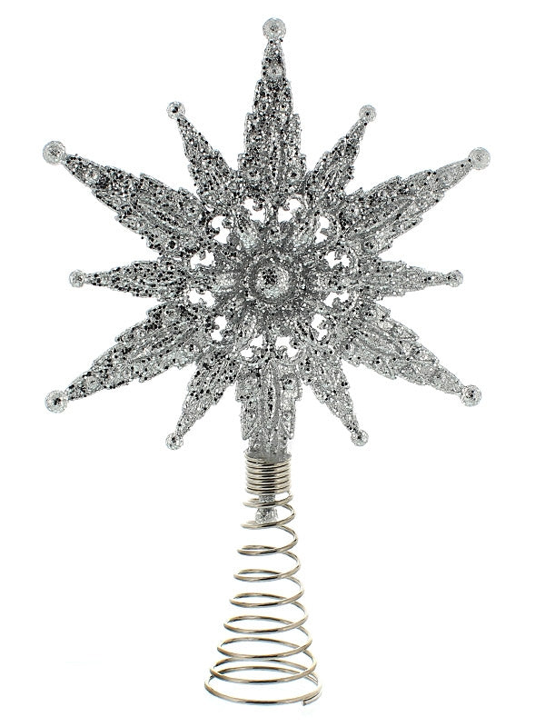 24cm Glitter Tree Topper - Silver