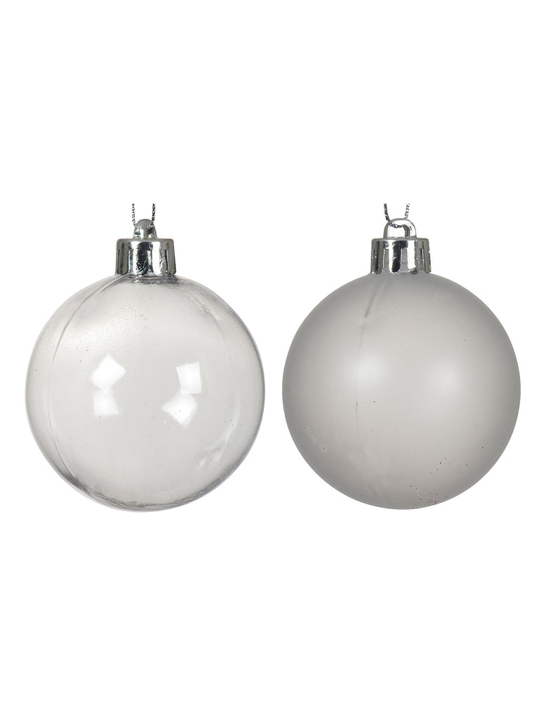 Pk 10 x 7cm Shatterproof Baubles - Transparent/Silver Mix