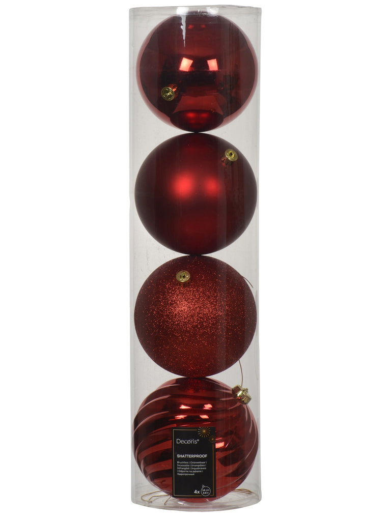 Pk 4 x 14cm Shatterproof Baubles - Red Mix