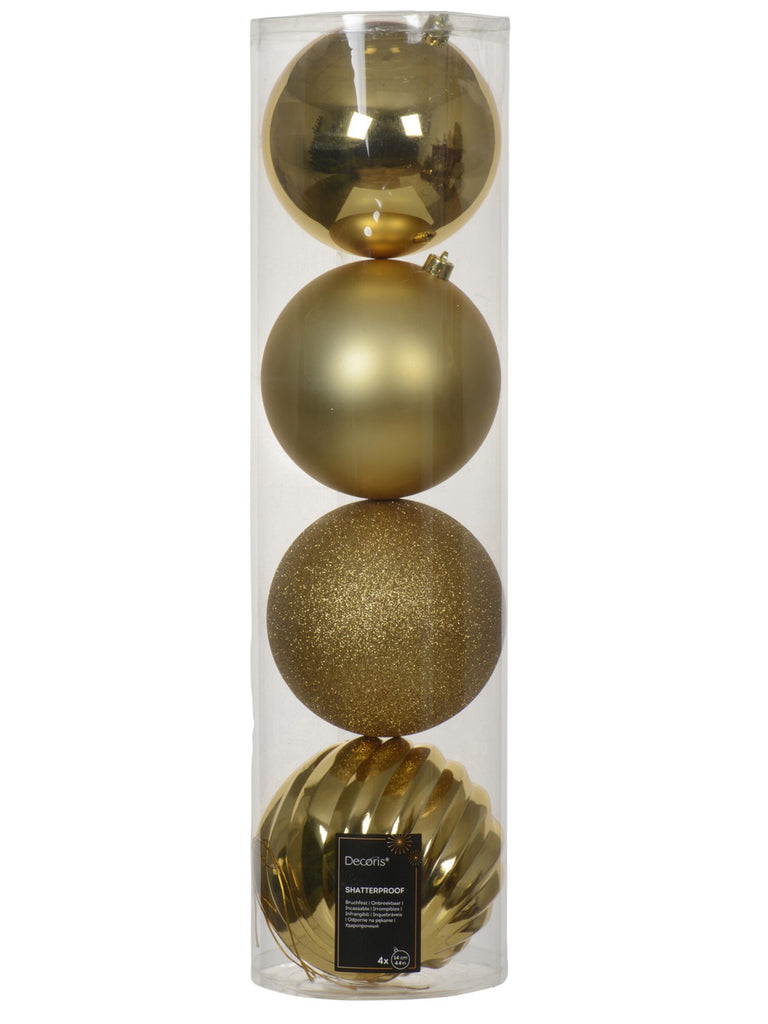 Pk 4 x 14cm Shatterproof Baubles - Gold Mix