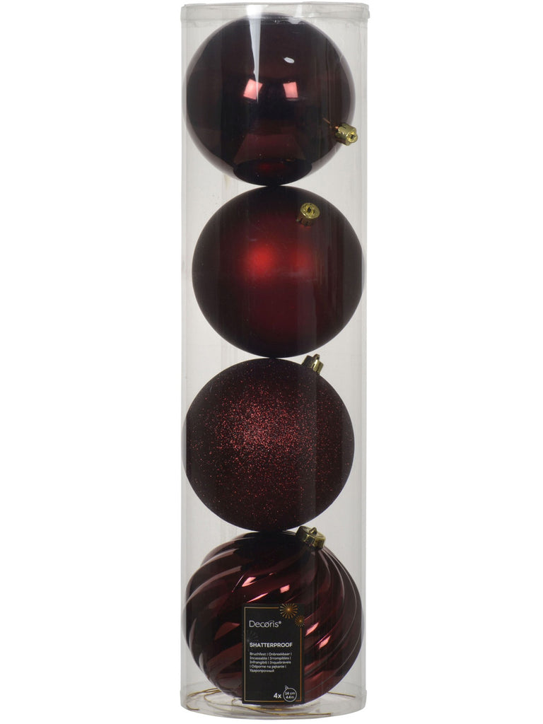 Pk 4 x 14cm Shatterproof Baubles - Oxblood Mix