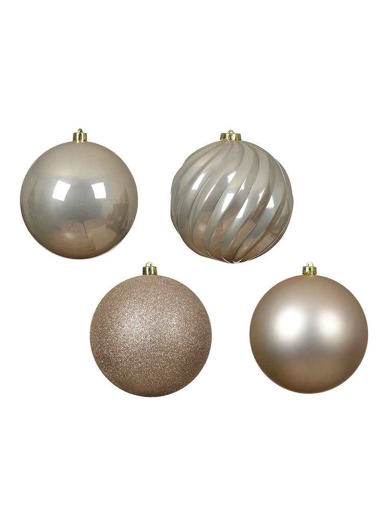 Pk 4 x 14cm Shatterproof Baubles - Pearl Mix