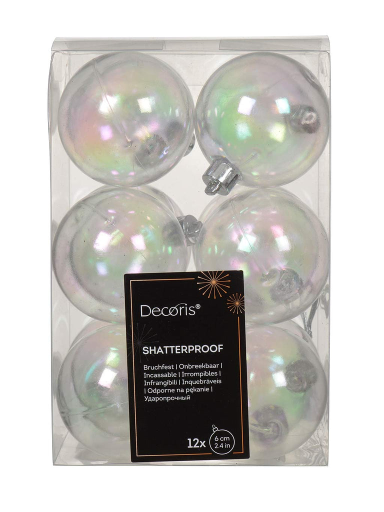 Pk 12 x 60mm Plain Shatterproof Baubles Iridescent