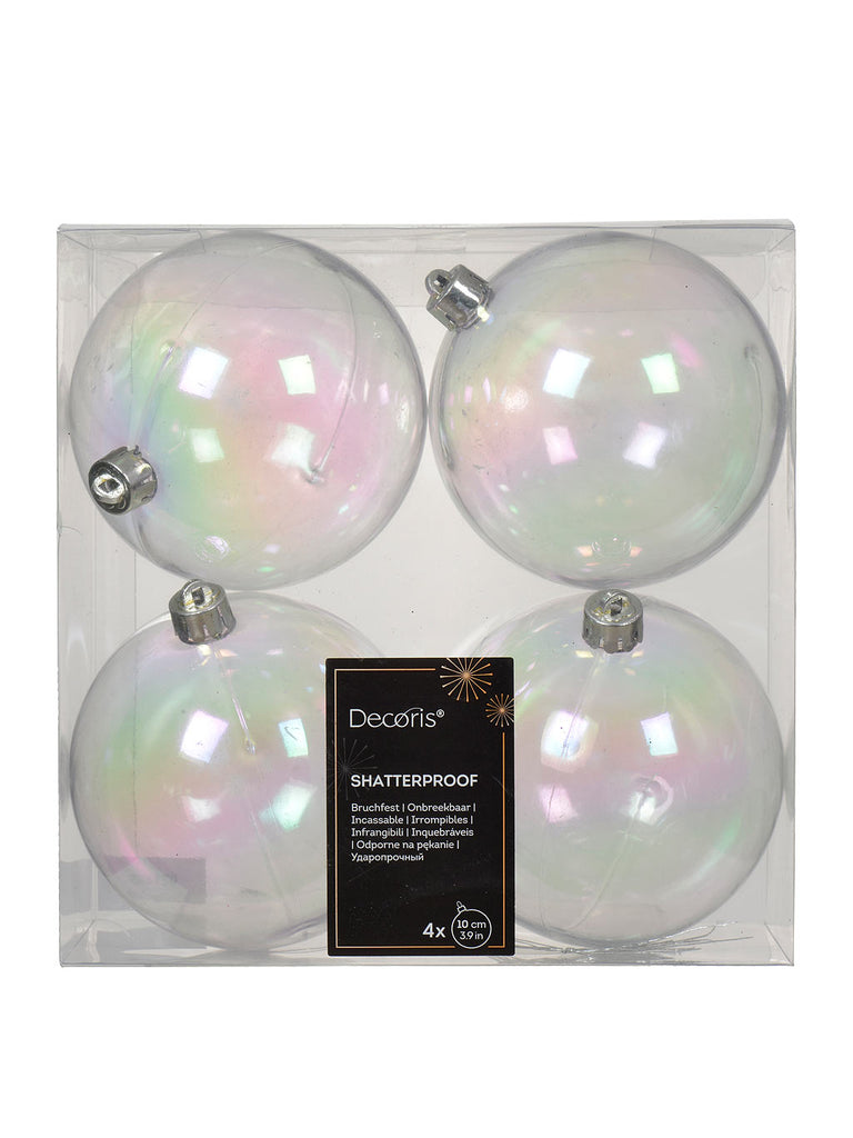 Pk 4 x 100mm Shatterproof Baubles Iridescent