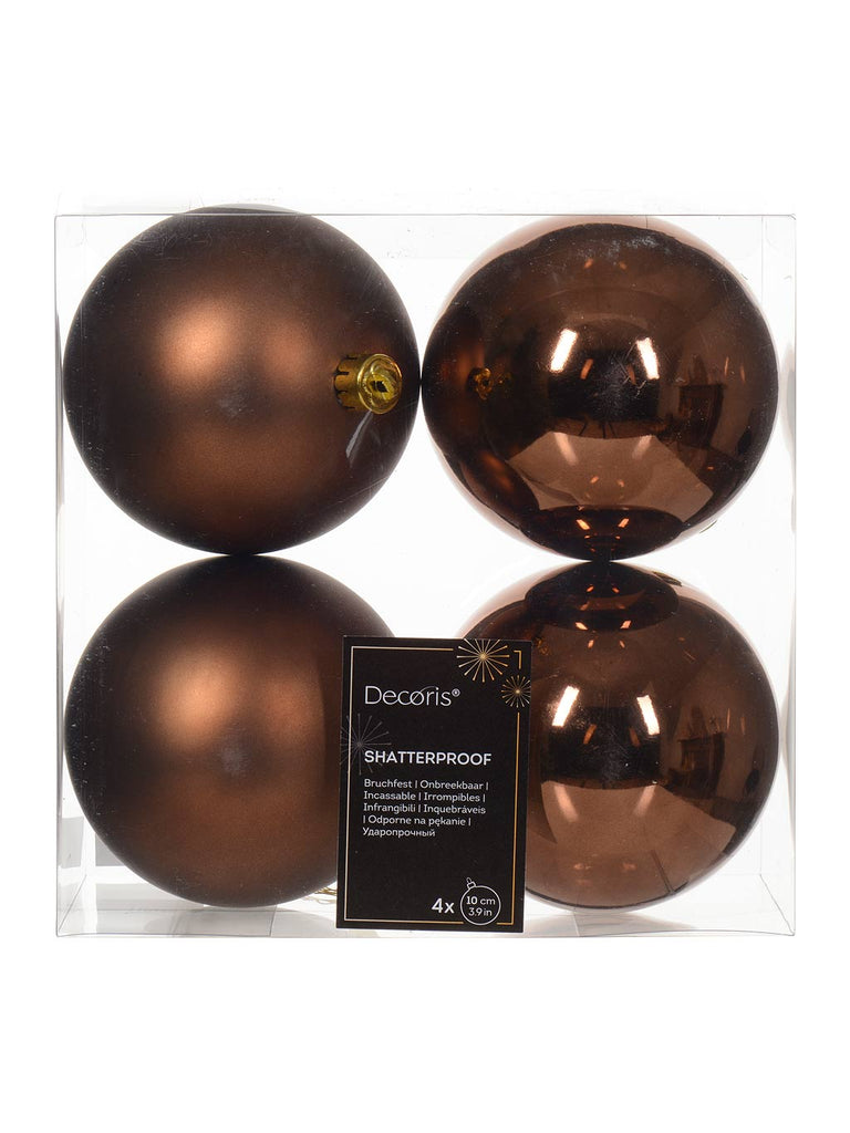 Pk 4 x 100mm Shatterproof Baubles - Espresso