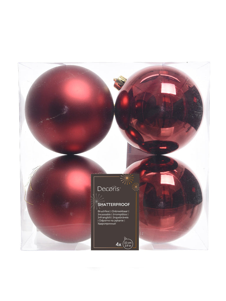 Pk 4 x 100mm Shatterpoof Baubles - Oxblood