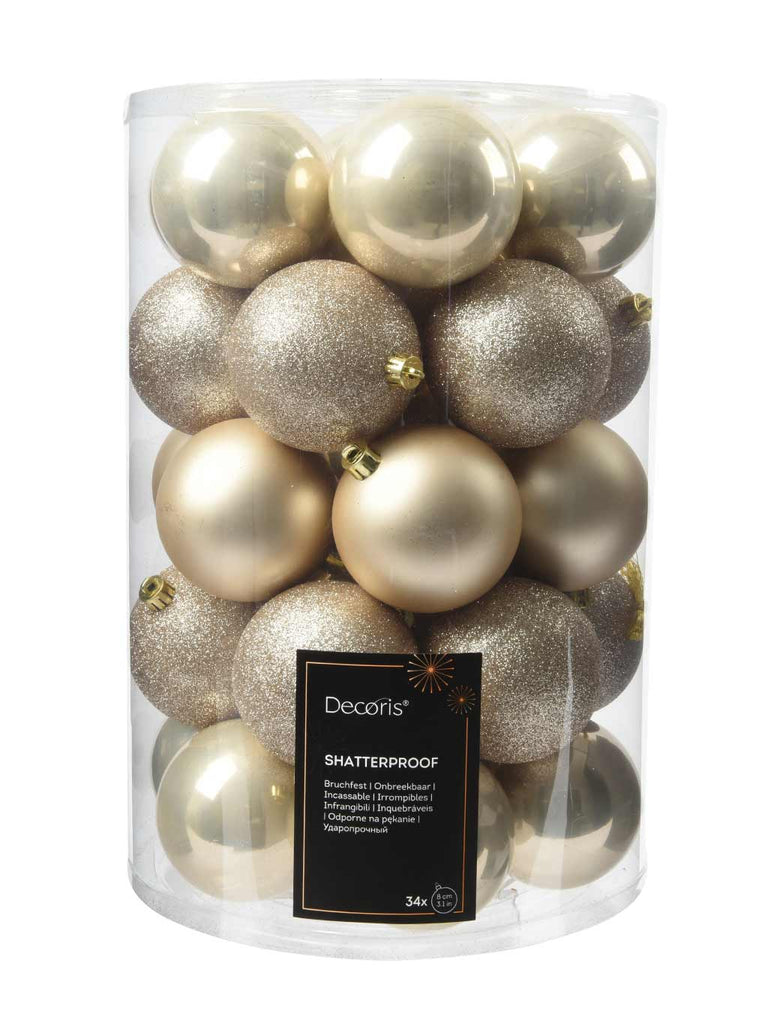 Pk 34 x 80mm Shatterproof Baubles - Pearl