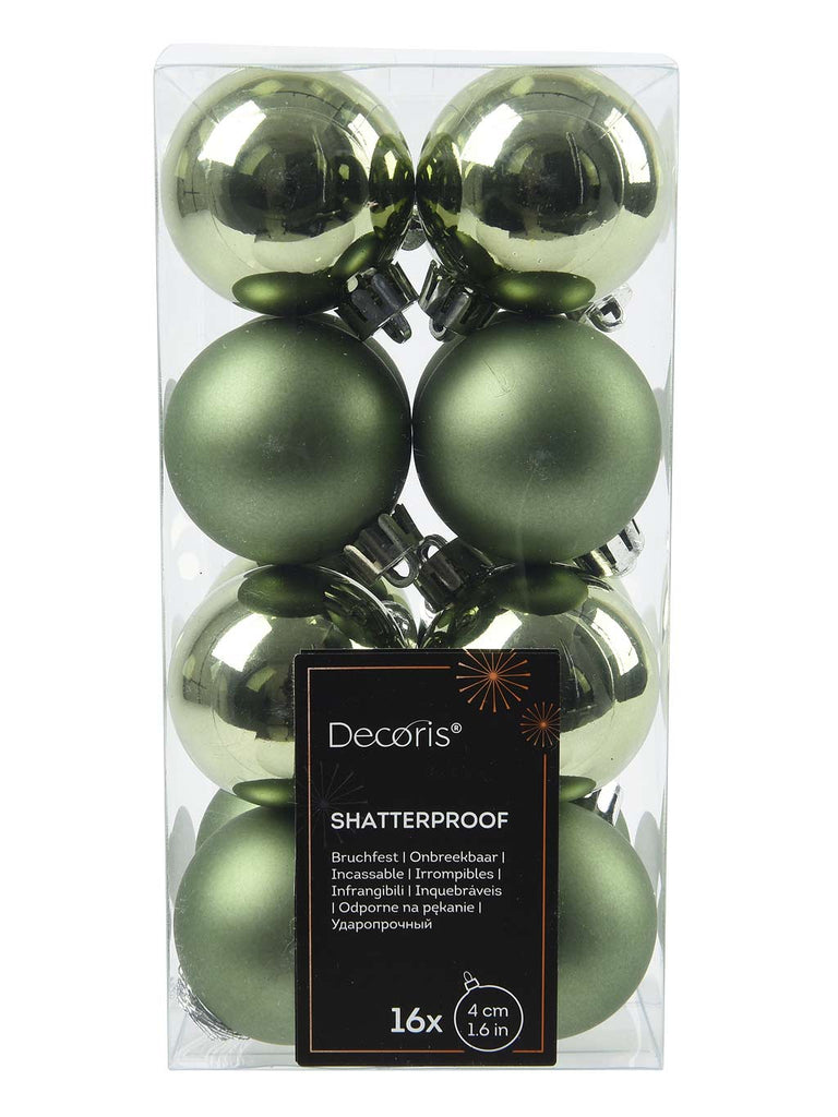 Pk 16 x 40mm Shatterproof Bauble - Rosemary Green