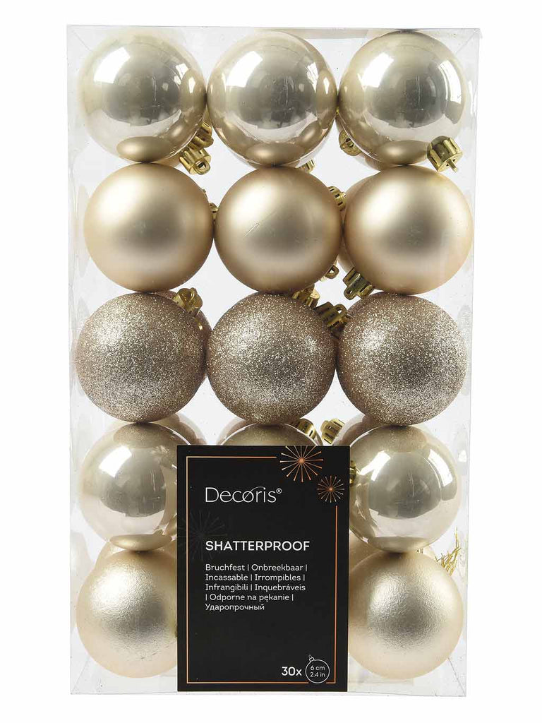 30 x 6cm Mixed Shatterproof Baubles - Pearl