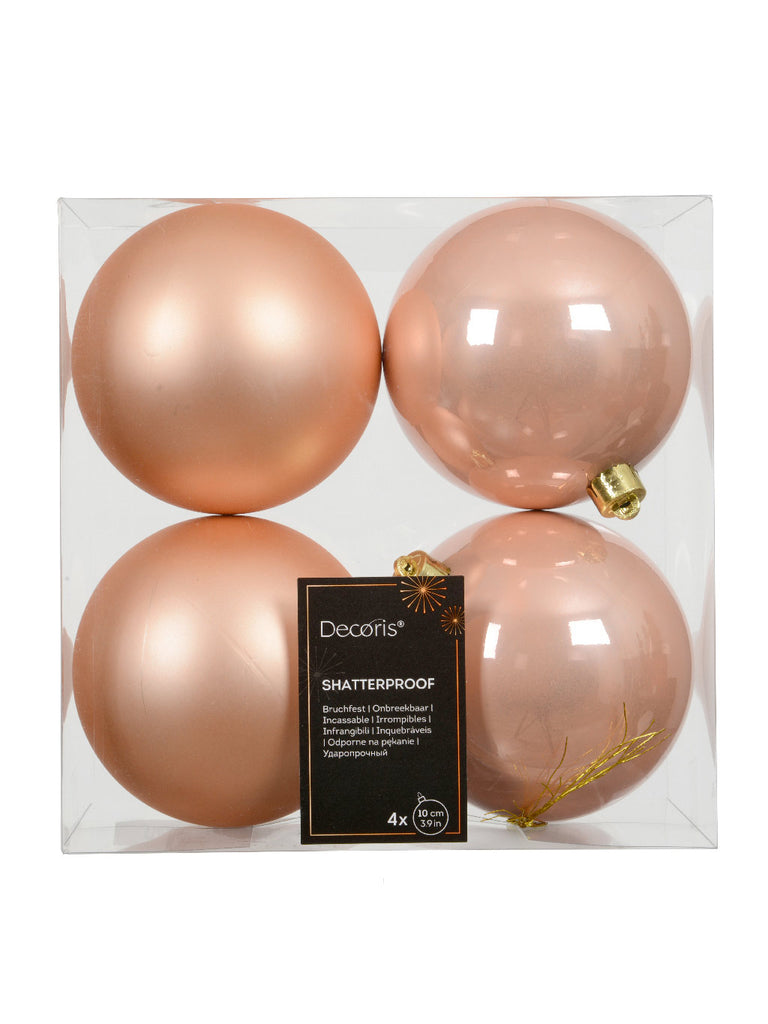 Pk 4 x 100mm Shatterpoof Baubles - Peach Pearl
