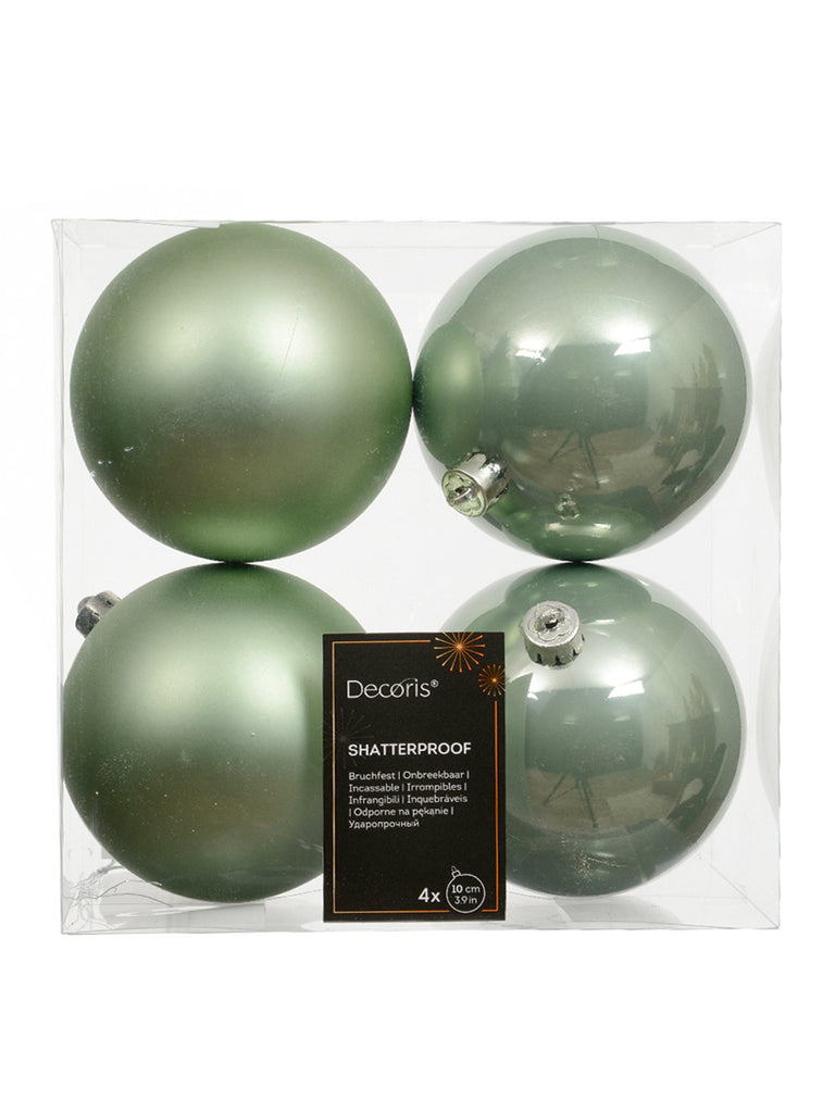 Pk 4 x 100mm Shatterpoof Baubles - Matcha Green