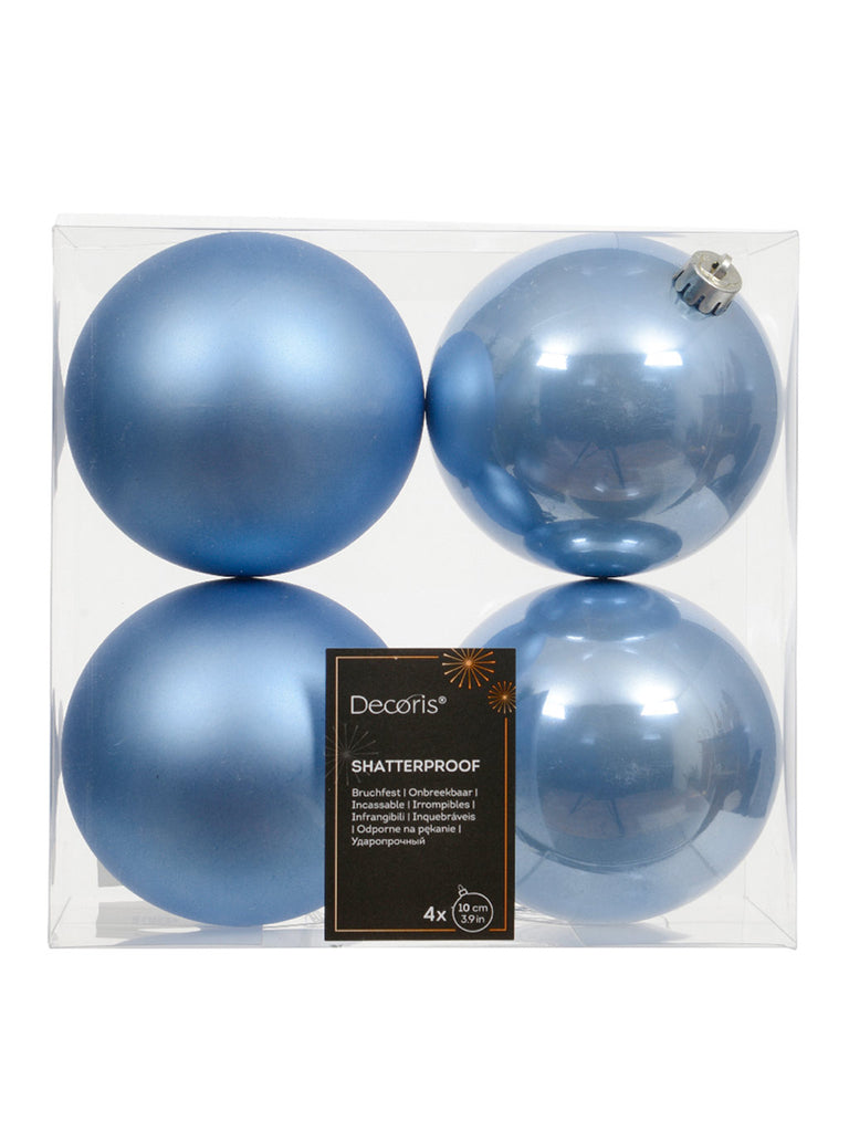 Pk 4 x 100mm Shatterpoof Baubles - Sky Blue