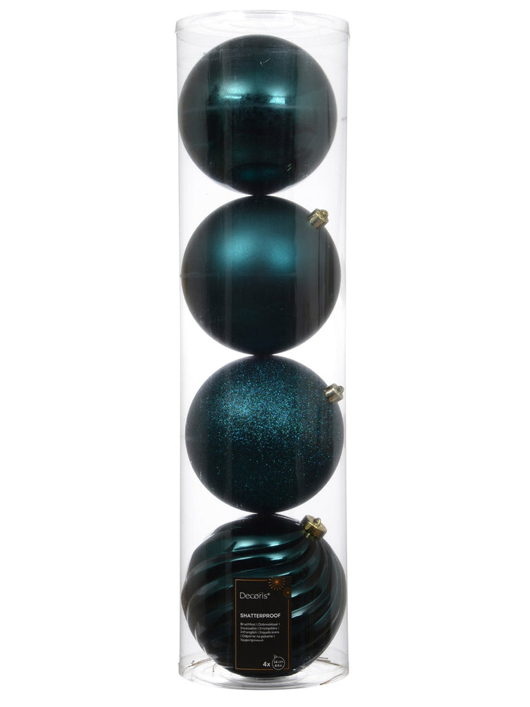Pk 4 x 14cm Shatterproof Baubles - Emerald Mix