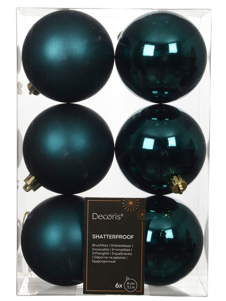 Pk 6 x 80mm Shatterproof Baubles - Emerald