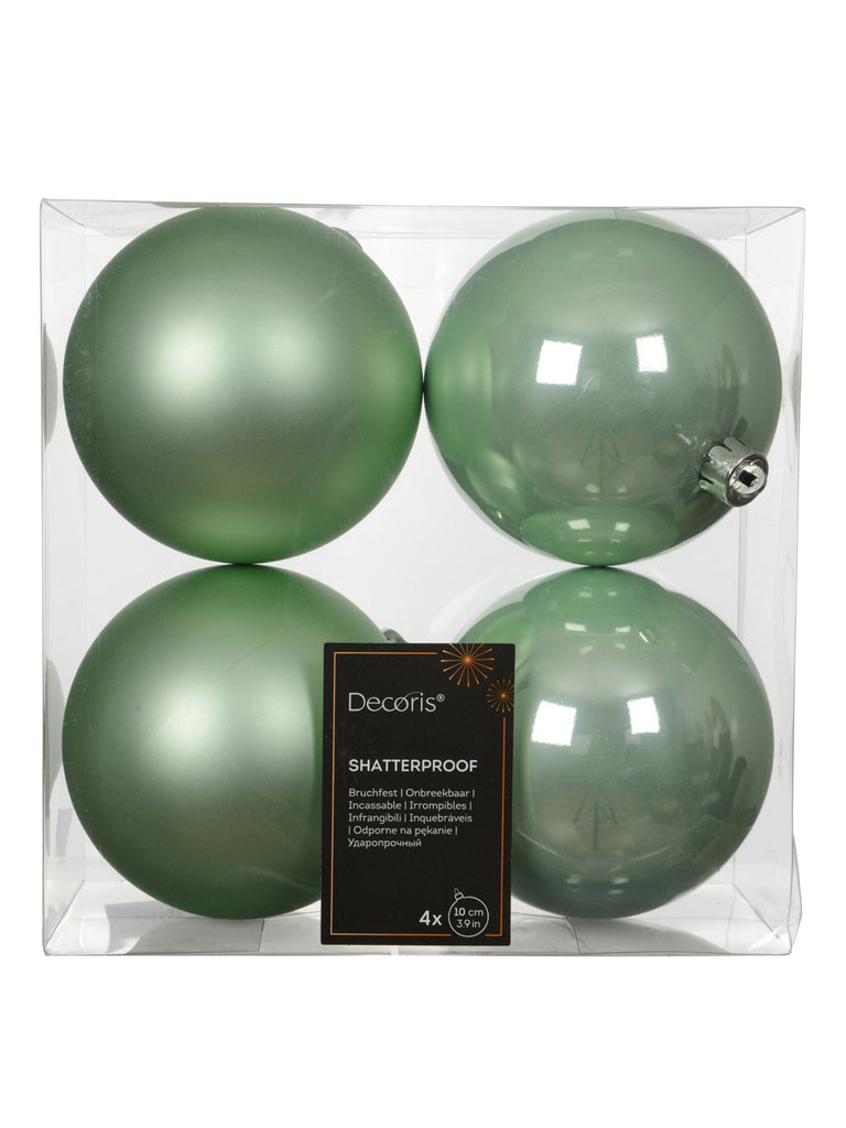 Pk 4 x 100mm Shatterpoof Baubles - Icing Mint