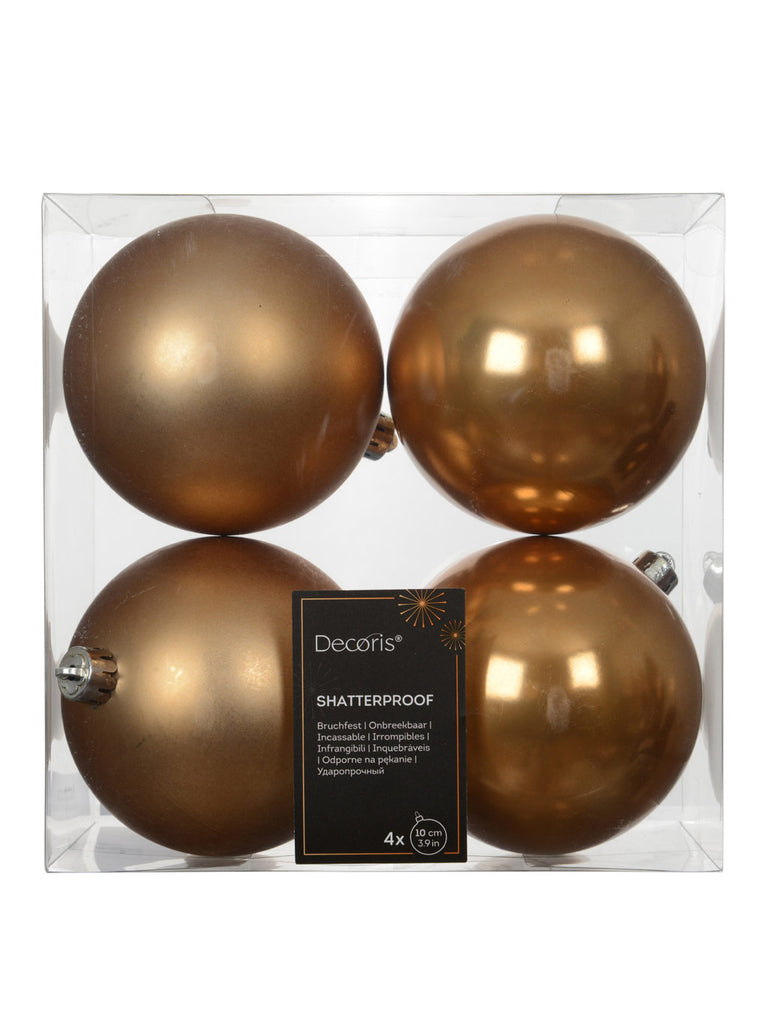 Pk 4 x 100mm Shatterpoof Baubles - Caramel Brown