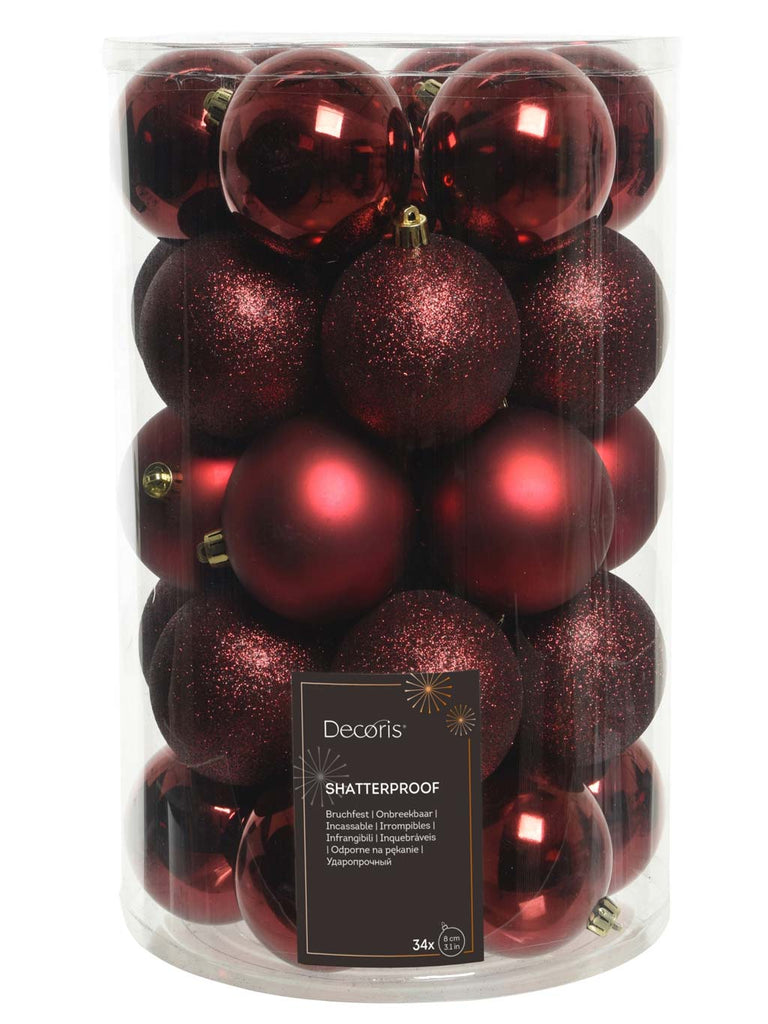 Pk 34 x 80mm Shatterproof Baubles - Oxblood