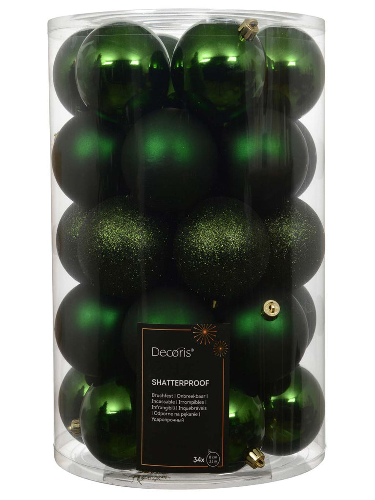 Pk 34 x 80mm Shatterproof Baubles - Pine Green