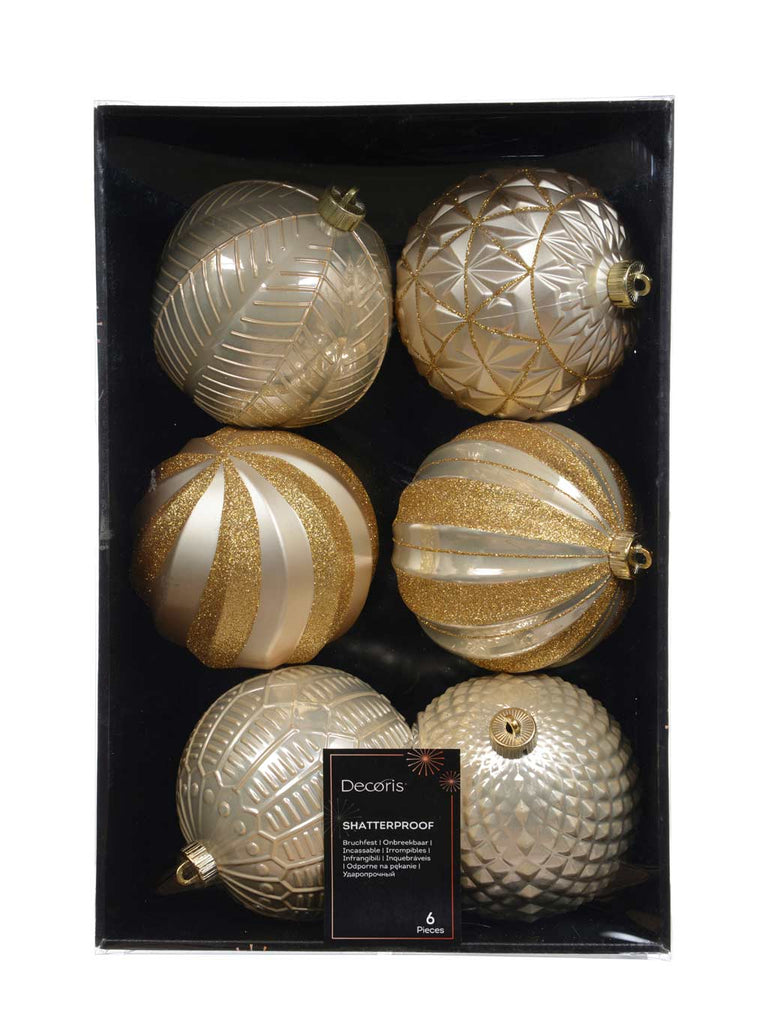 Pk 6 15cm Baubles Glitter/Matt Mix - Pearl