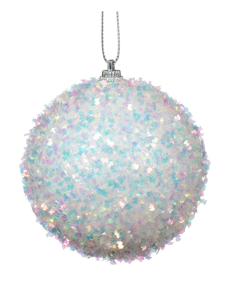 8cm Bauble with Sequins - White