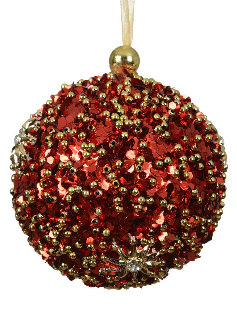 8cm Foam Glitter Bauble - Red & Gold