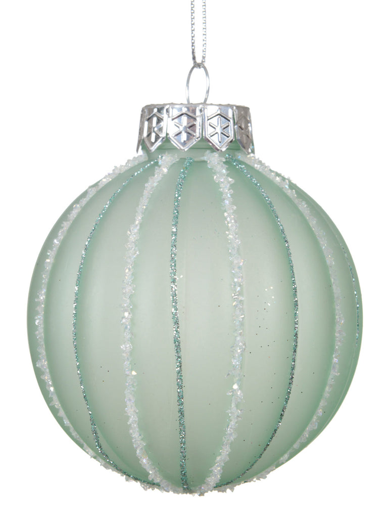 8cm Glitter Stripey Bauble - Icing Mint