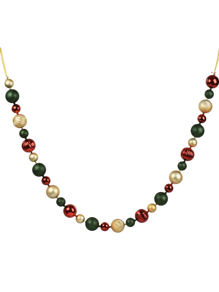 1.8M (6ft) Glitter Ball Chain Garland - Red/Gold/Green