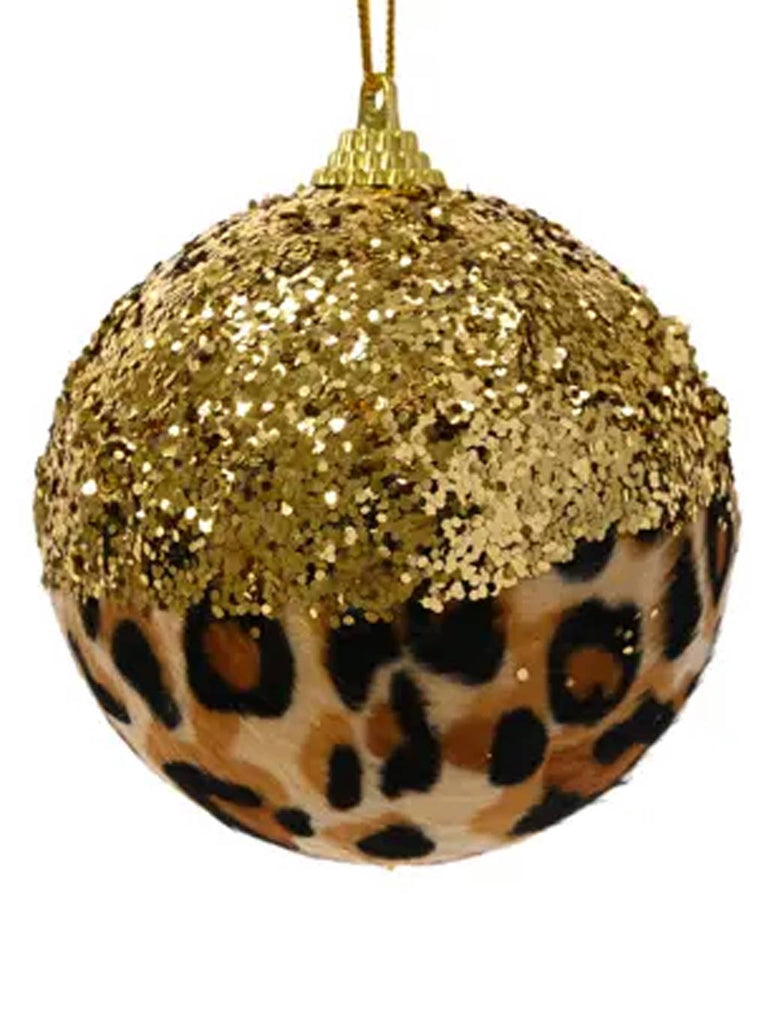 8cm Leopard Print Foam Bauble with Gold Glitter Top
