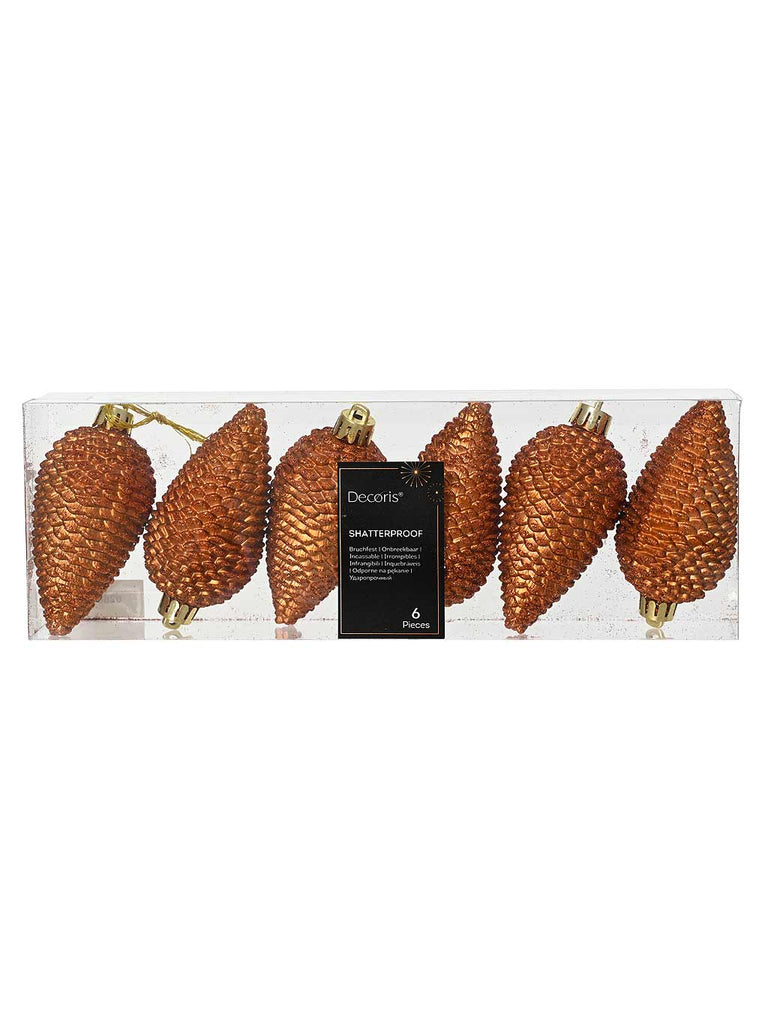 Set of 6 x 80mm Shatterproof Pinecones - Warm Cider