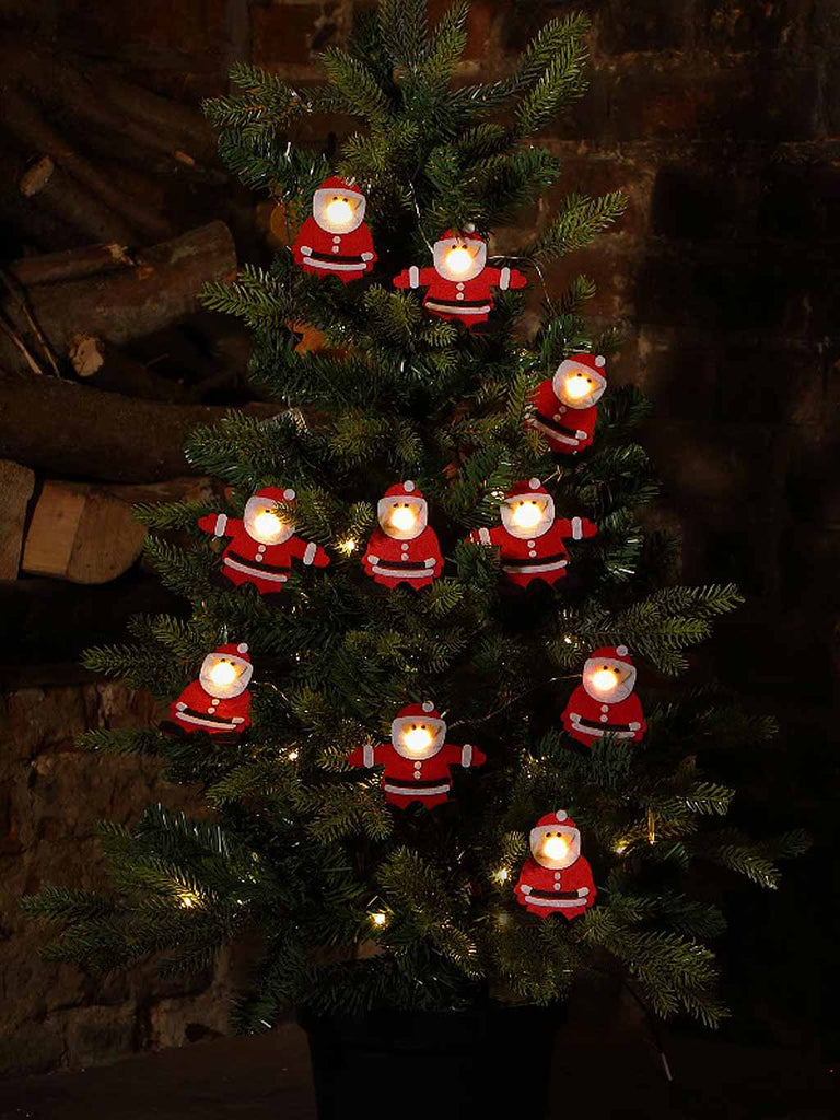 10 Fabric Santa String Light with Warm White B/O Berry Lights