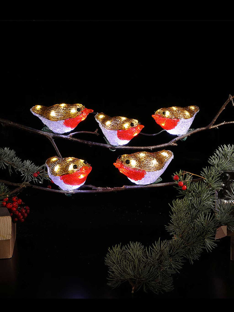 Set Of 5 Acrylic Robins With Clips