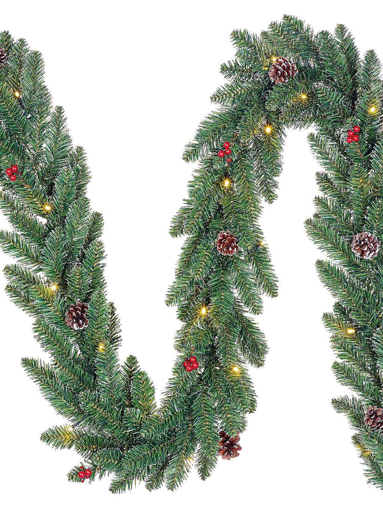 2.7M (9ft) B/O Creston Garland with 30 WW LEDs