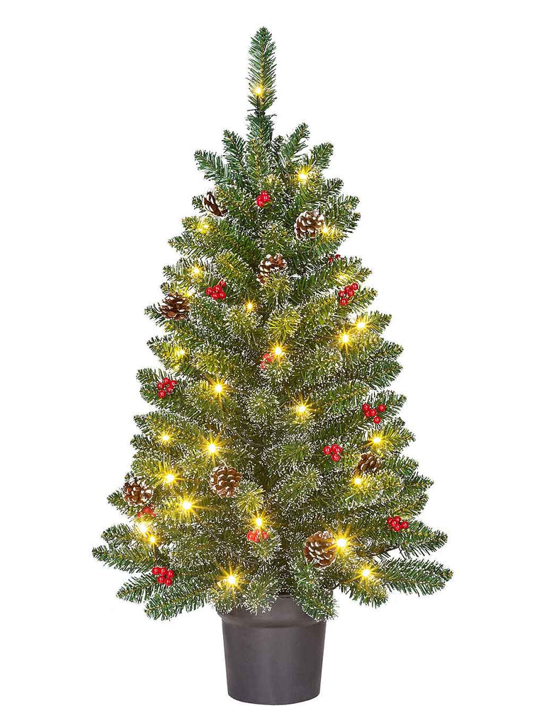 90cm (3ft) B/O Frosted Creston Potted Christmas Tree with 40 Warm White LEDs