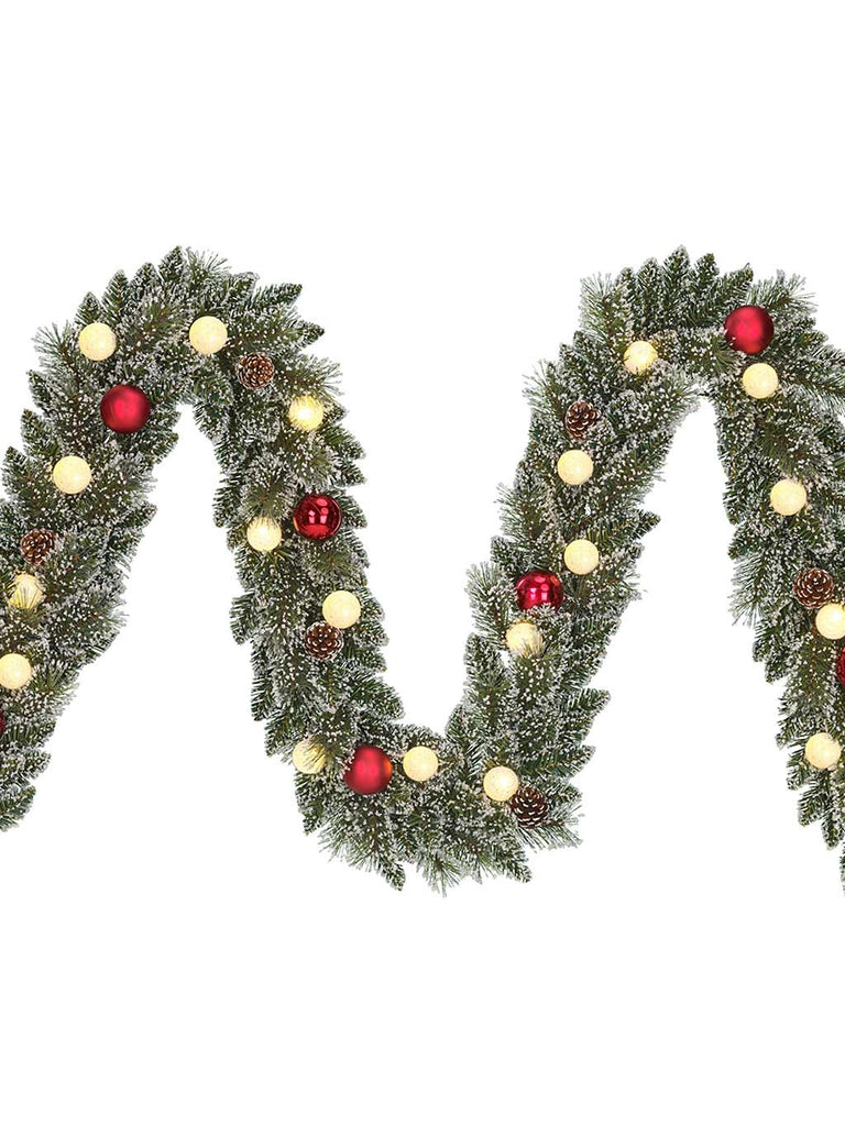 2.7M (9ft) B/O Frosted Kaprun Garland with Warm White LEDs