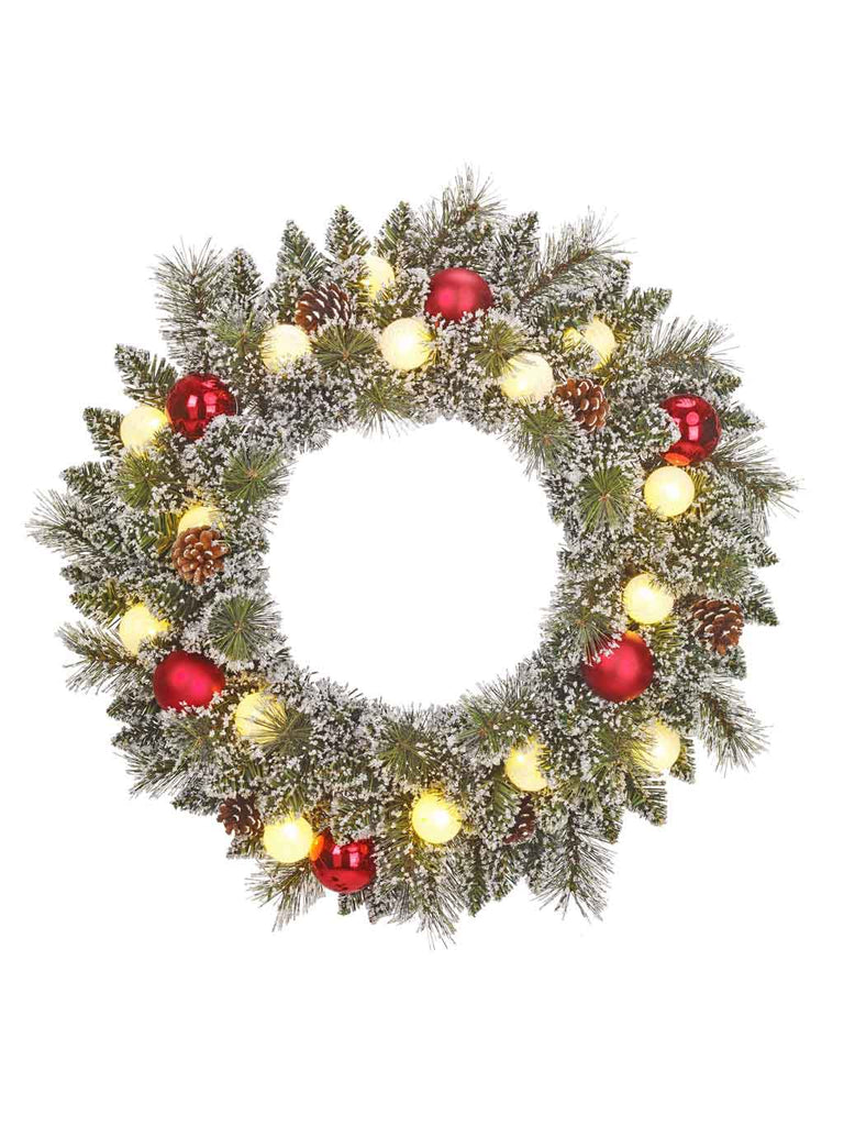 60cm B/O Frosted Kaprun Wreath with Warm White LEDs