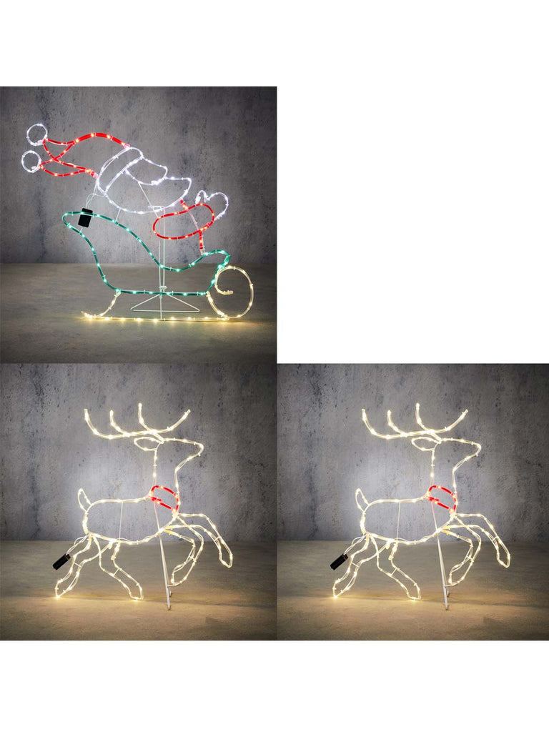 69 x 60cm Moving Ropelight - Santa with Deer with 309 Multicolour LEDs