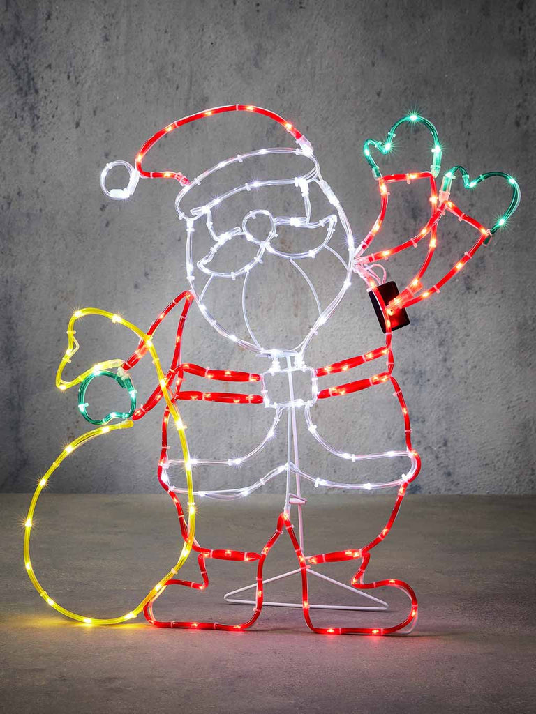 57 x 60cm Moving Ropelight - Waving Santa with 159 Multicolour LEDs