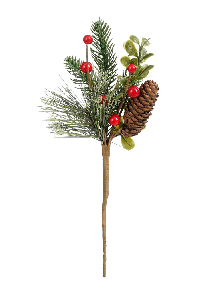 28cm Pick Pine Spray - Red Berries