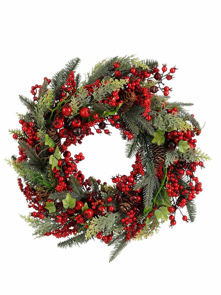 50cm Norah Wreath with Red Berries