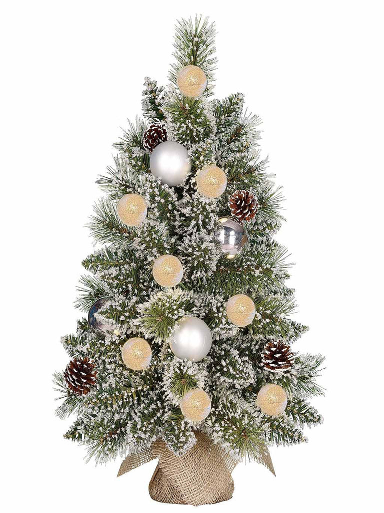 60cm (2ft) B/O Frosted Kaprun Christmas Tree with Burlap - Silver