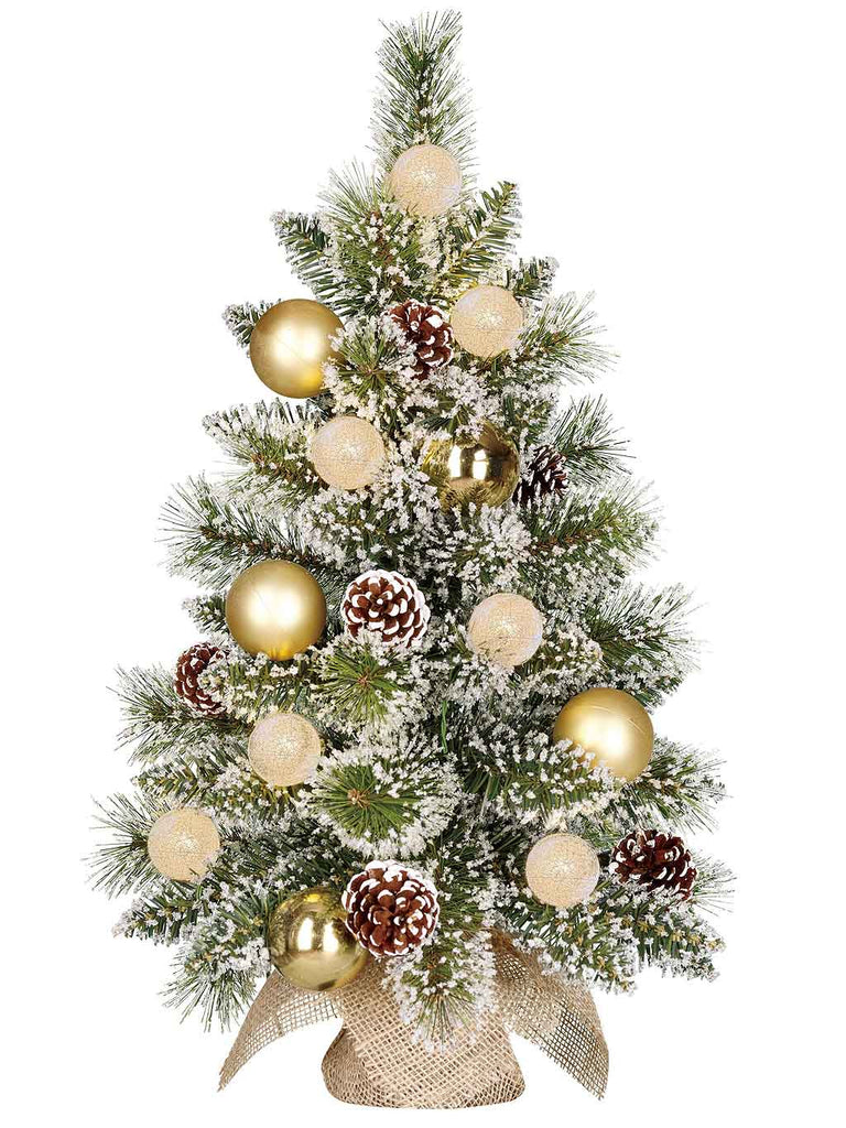 60cm (2ft) B/O Frosted Kaprun Christmas Tree With Burlap - Gold