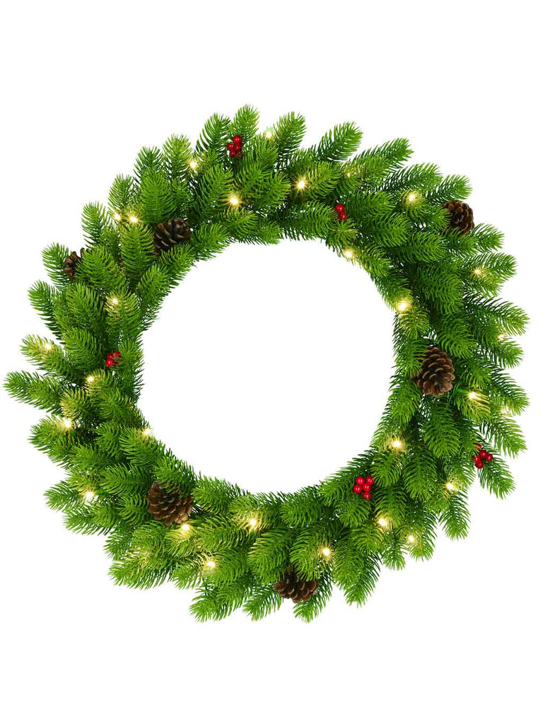 60cm B/O Canaan Wreath Green with Warm White LEDs